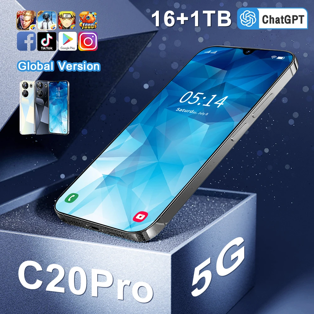 

Global Version C20 Pro Smartphone Qualcomm8 Gen 2 16G+1TB 8000mAh 50+108MP 4G/5G Network Cellphone Android Mobile Phone