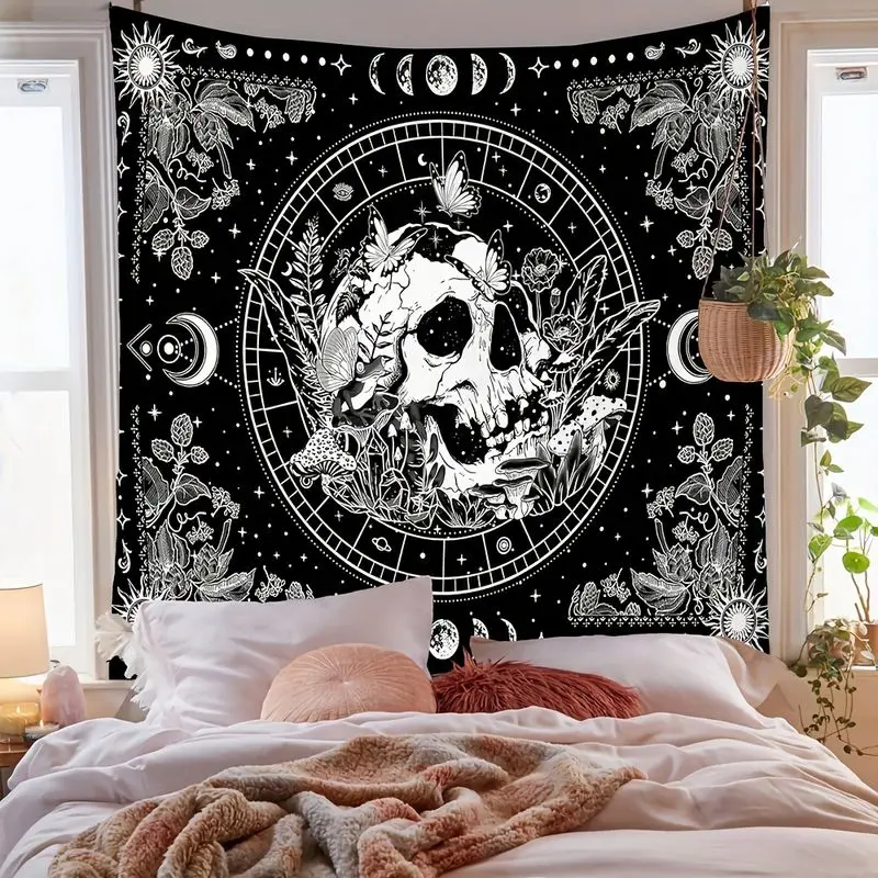 VIKAMA Black and White Skull Bohemian Tapestry Tapestry Background Hanging Cloth Trendy Cool Wall Decoration Room Decoration