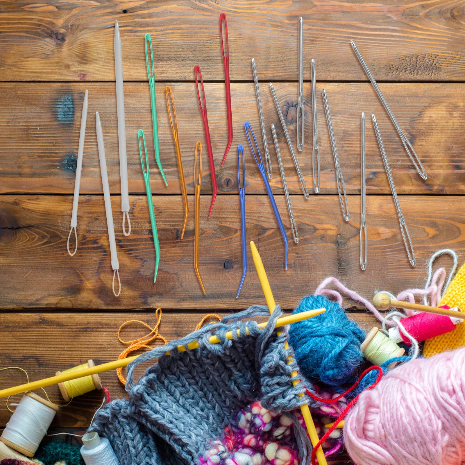 

1 set Large Eye Bent Tapestry Needle Set 5 Sizes Aluminum Iron Nylon Smooth Tips Storage Bottle For Knitting Sewing Mending Yarn