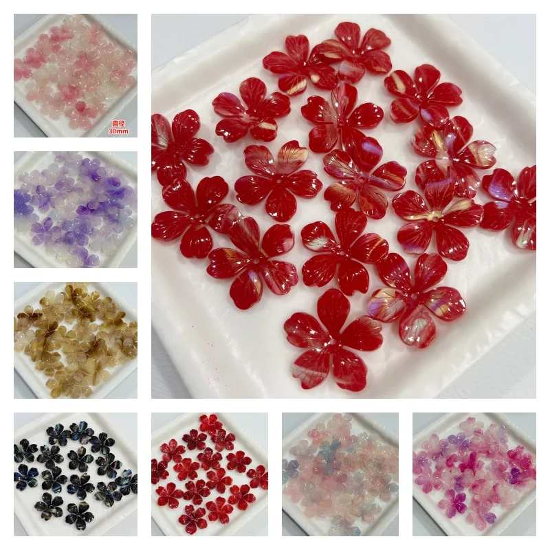 Summer style 90pcs/lot 30mm color print cartoon flowers shape acrylic beads floral diy jewelry garment hair accessory