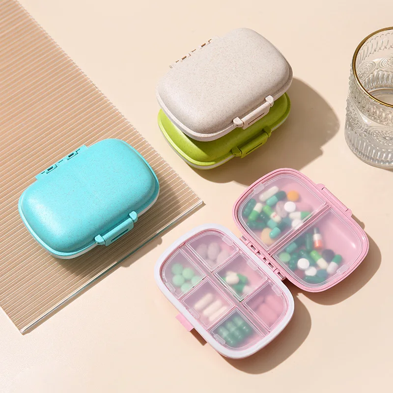 1PC Portable 8-Compartment Sealed Pill Box, Moisture-Proof Weekly Pill Case, Dispensing Storage Wheat Straw Medicine Organizer