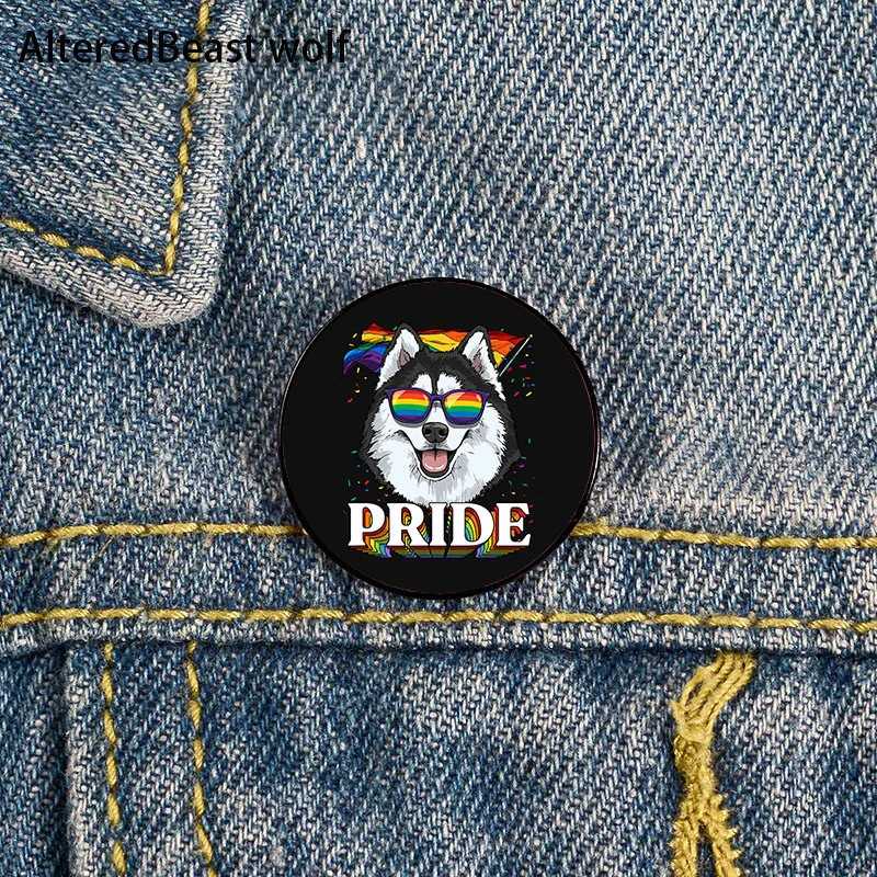 LGBT Siberian Husky Gay Pride Pin Custom Funny Brooches Shirt Lapel Bag Cute Badge Cartoon enamel pins for Lover Girl Friends