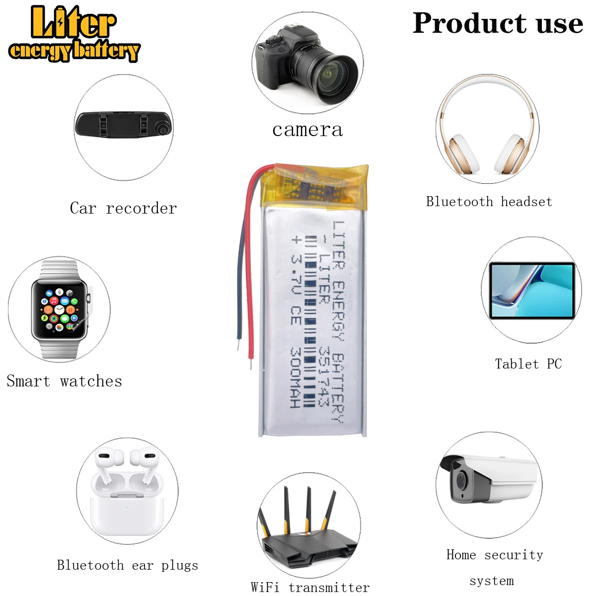 3.7V 300mAh 351743 Rechargeable li Polymer Li-ion Battery For sony walkman NWZ-B143F YP-U5 MDR-EX31BN player BT earphone battery