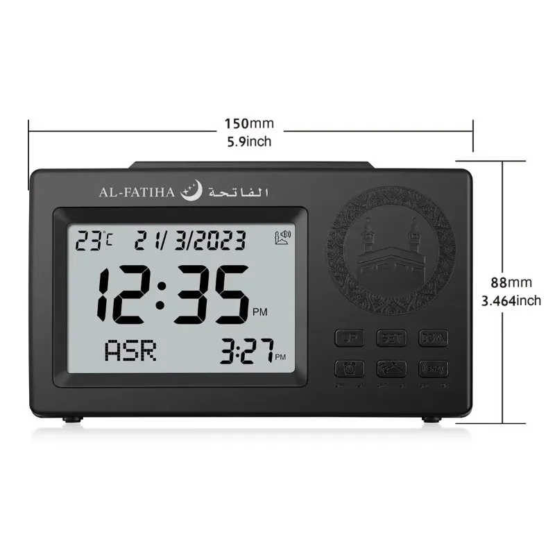 Muslim Prayer Clock with Automatic Time Setting Hijri Gregorian Calendar LED Backlight Desktop Azan Clock