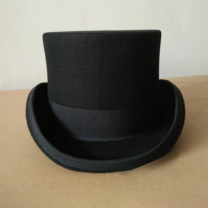 100% Wool Felt Top Hat for Men Women Cylinder High Hat Topper Dress Up Party Costume Fedora Magician Theater Hat