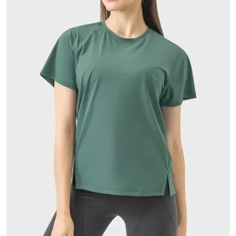 Ultralight Naked-feel Workout Yoga Fitness T-shirt Top Women Hip-length Plain Running Gym Sport Short Sleeve Shirts