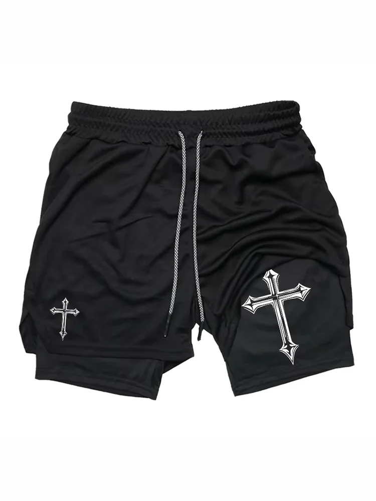 

Спортивные шорты для мужчин Christian Gym с компрессионными вставками, карманом для телефона и петлей для полотенца DF0013