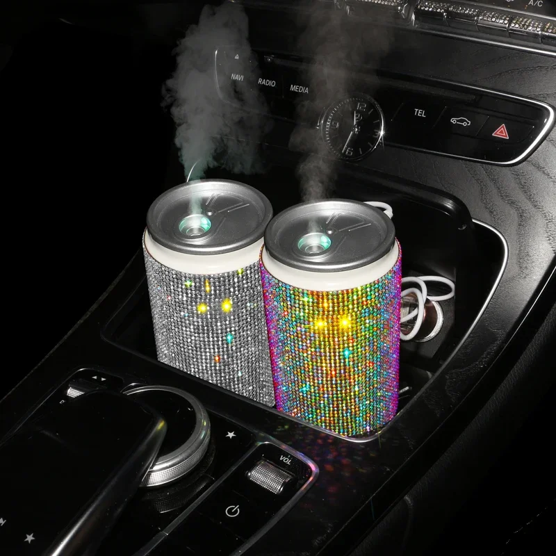 

Bling Portable LED Light Spray Mist Crystal Diamond Car Humidifier Double Wet Aroma Essential Diffuser Auto Usb Air Humidifier