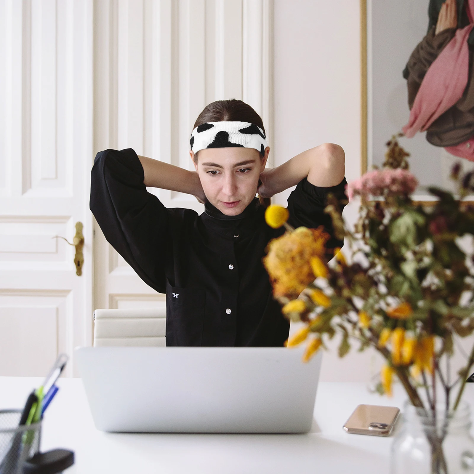 

1 шт. вязаная повязка для волос с узором коровы, милое шерстяное кольцо для волос для детей и взрослых, мягкое и удобное украшение для волос на осень