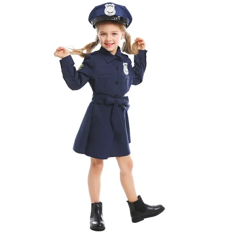 

AAA 2025 Halloween girls long sleeved policewomen skirt Policewoman Costume Suit Uniform For kid Police Fancy Dre
