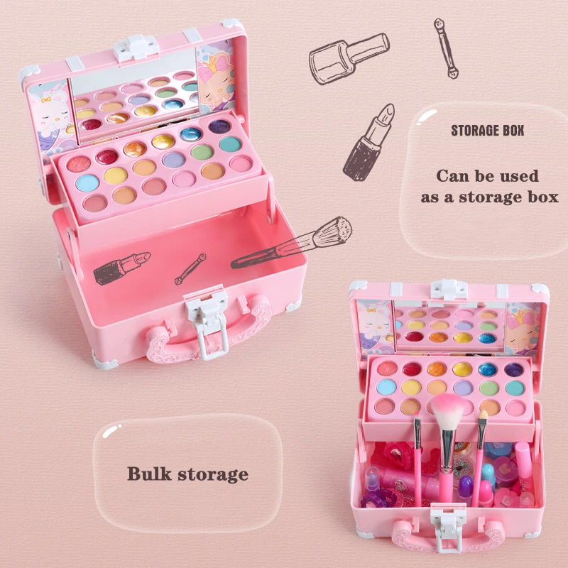 Children Makeup Cosmetics Box Princess Kid Toy Children\'s Pretend Play Set Lipstick Eye Shadow Safety Nontoxic Toys Kit For Girl