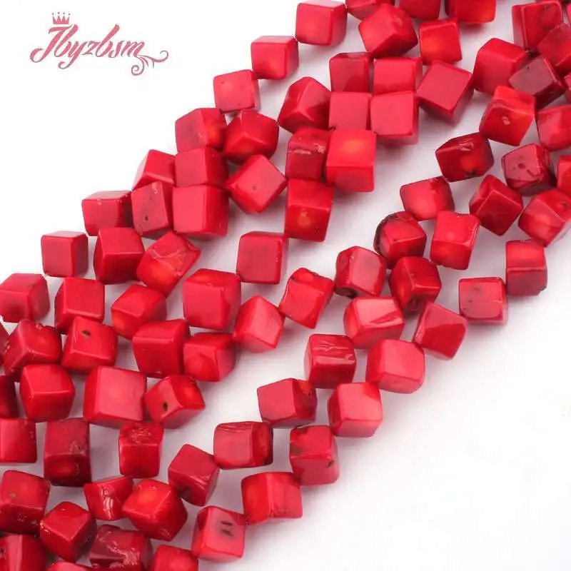 8-9 ,9-10mm Square Cube Red Coral Beads Natural Stone Beads For DIY Accessories Necklace Bracelet Earring Jewelry Making 15\