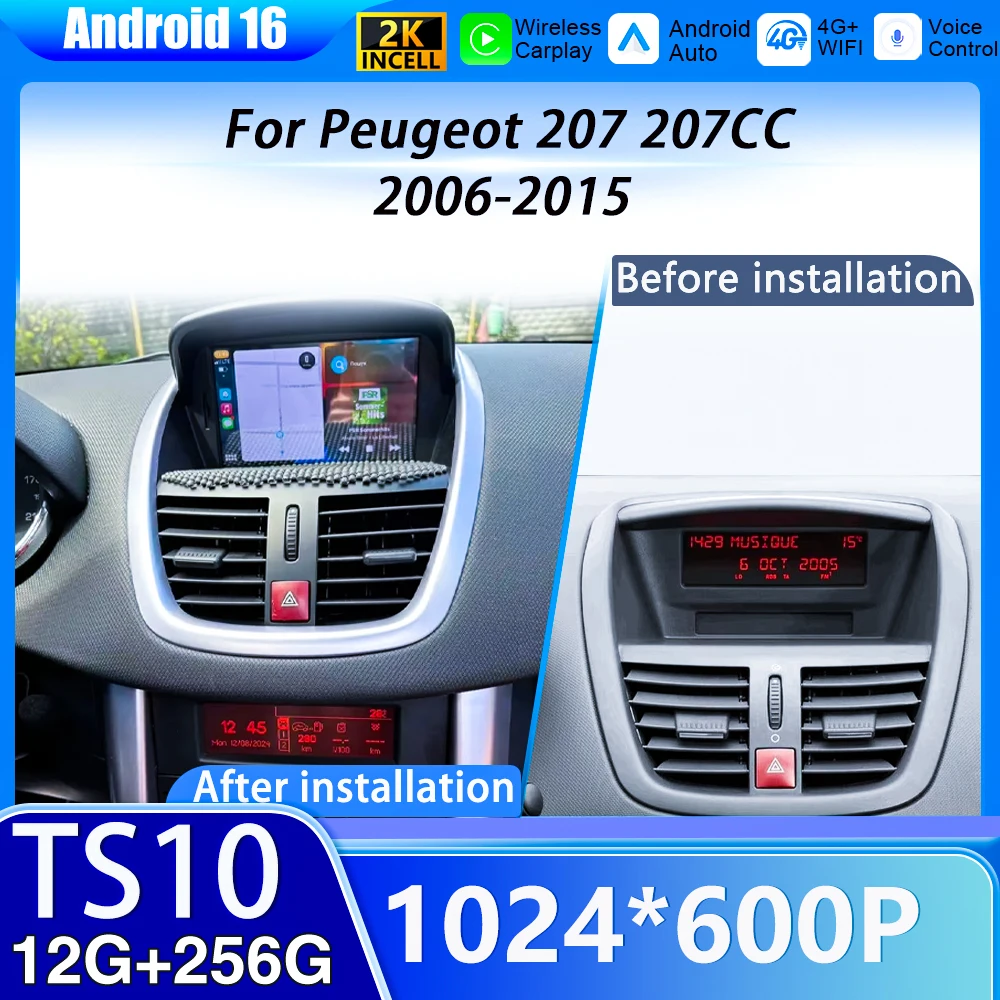 Wireless CarPlay Autoradio For Peugeot 207 207CC 2006-2015 Car Radio Multimidia Android Aut Car Android 15  BT 5G WIFI No 2din