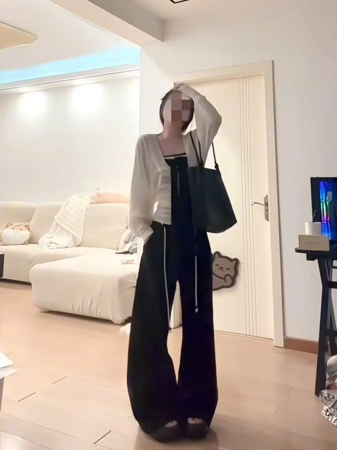 السراويل النسائية الفضفاضة الربيع الشيفون مطوي فلوي خفيفة الوزن واسعة أرجل أنيقة الكورية على غرار بساطتها الحضرية تخفيف الراحة BF #3