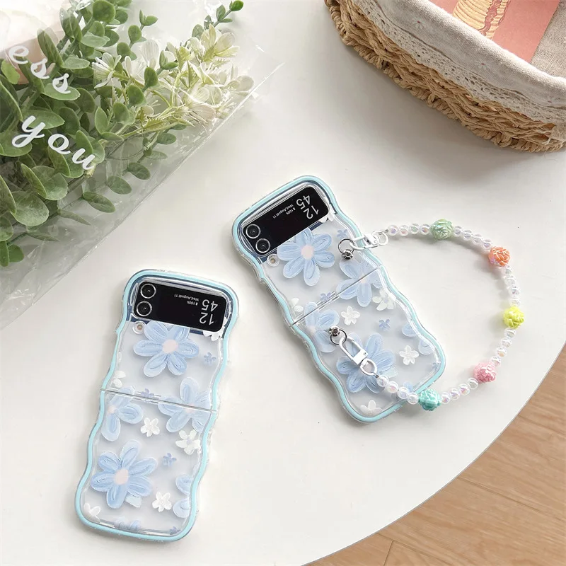 

Purple Blue Flower Phone Case For Samsung Galaxy Z Flip 7 6 5 4 Protective Back Cover For ZFlip5 ZFlip6 ZFlip7 Case Shell