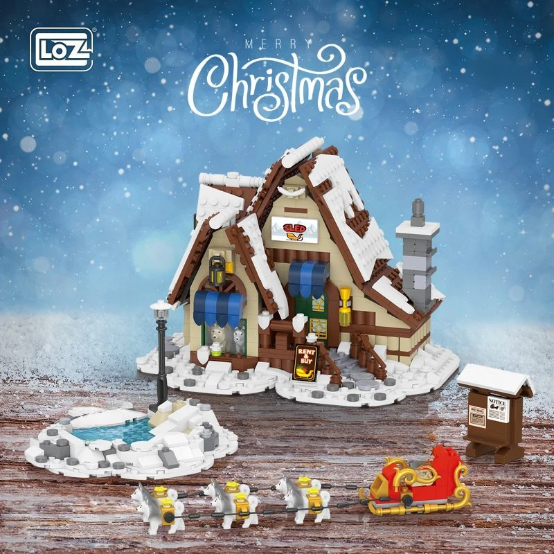 LOZ Christmas Gift Winter Town Santa Claus Village Model Building Block Toys Christmas Tree Sled Car Puzzle Sets for Kids Xmas