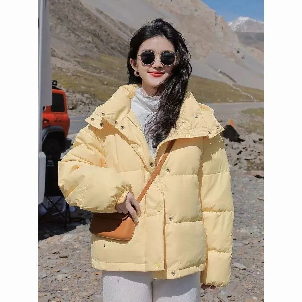 2025 신상 파카 한국산 다운 코튼 재킷 여성 겨울 코트 여학생 패션 후드 파카 오버코트 두꺼운 따뜻한 코트