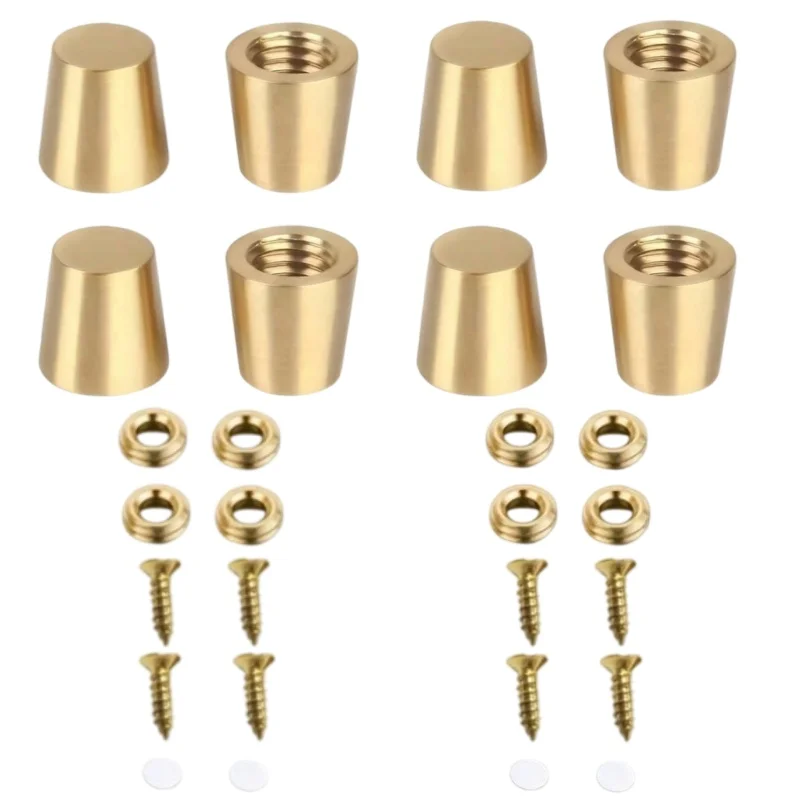 8 sets of heavy-duty brass foot straps with sturdy conical legs design, polished metal base, suitable for table legs