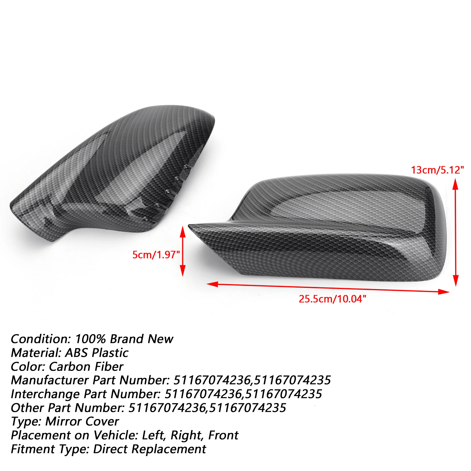 Pair Rearview Mirror Cover Cap for BMW 3 Series E46 Coupe Cabrio 7 Series E65 E66 745i 750i 51167074236+51167074235