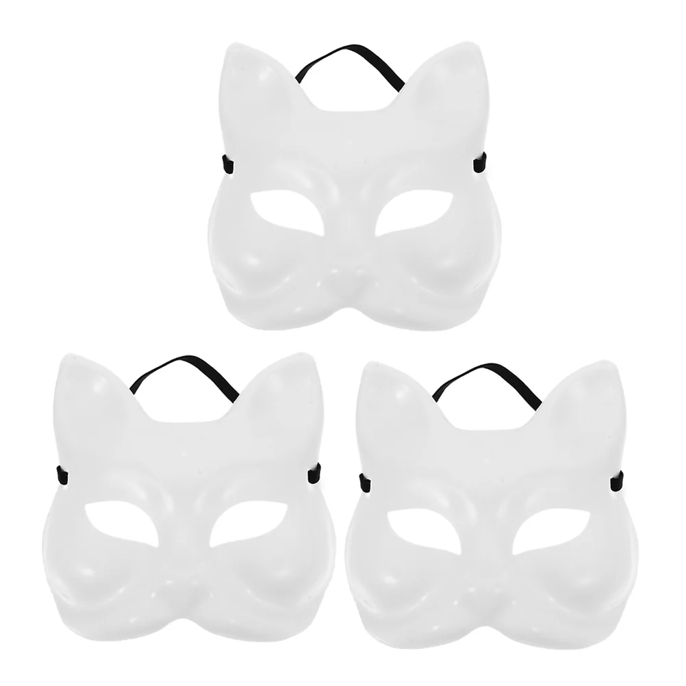 

3pcs Cat Mask White Plastic Fox Masks Blank Mask Unpainted Wolf Animal Half Facemasks Diy Paint Masquerade Mask Costume Prop For