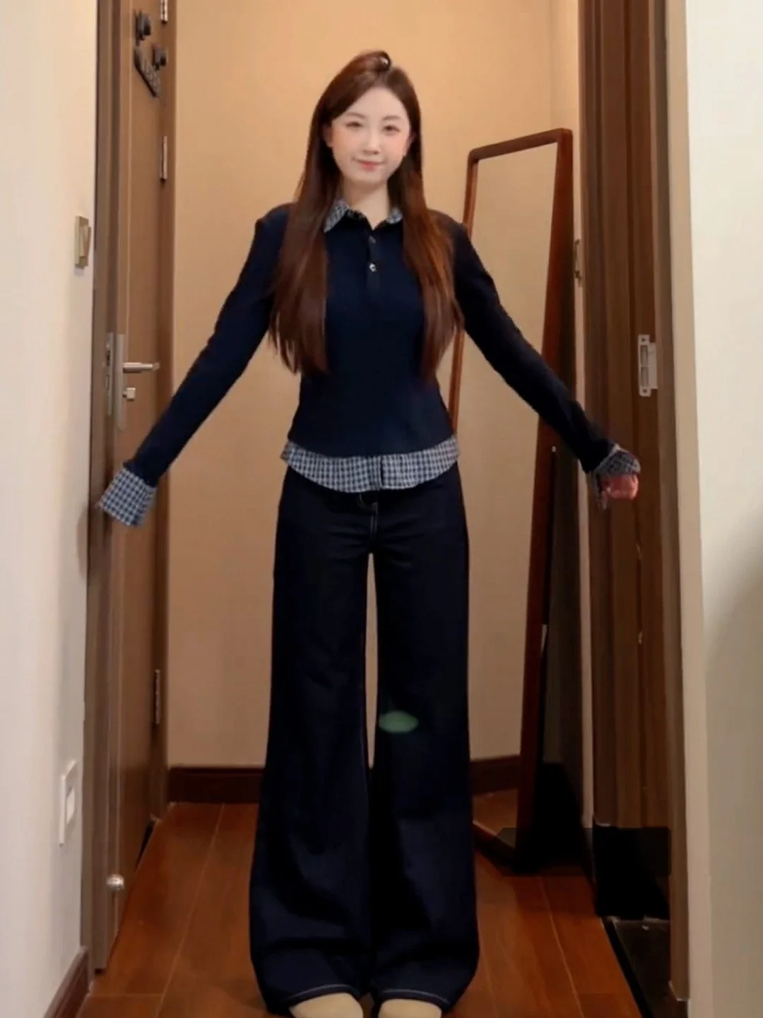 

Зимний клетчатый трикотажный длинный свеч Ne Base Layer, облегающий крой irt Girls Faion, ретро Sle, внутренняя одежда из двух предметов