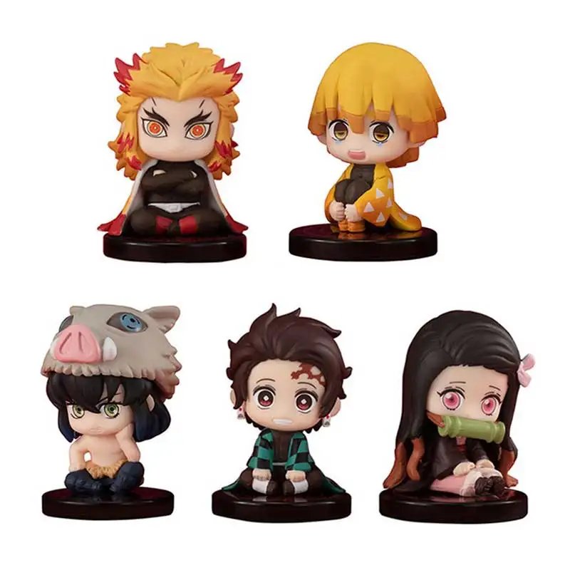 5 Style/Set Q Version Demon Slayer Sitting Ghost Doll Tanjiro Nidouzi Inosuke Zenizu Figure Action Figure Movie Model Toys Doll