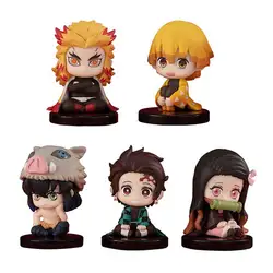 5 Style/Set Q Version Demon Slayer Sitting Ghost Doll Tanjiro Nidouzi Inosuke Zenizu Figure Action Figure Movie Model Toys Doll