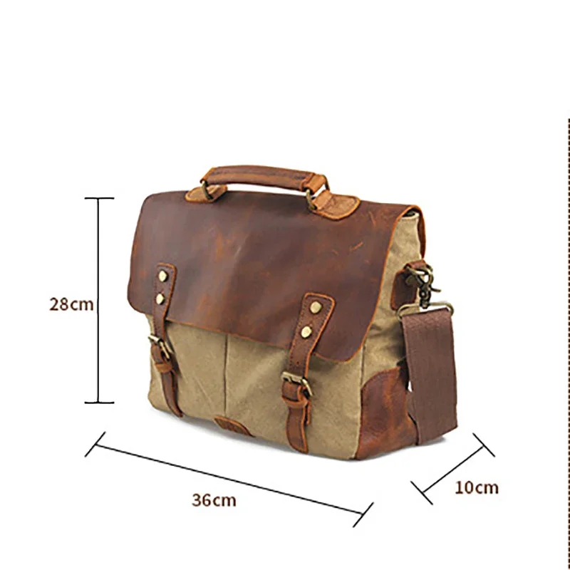 Men\'s Messenger Bags Canvas Shoulder Bag Handbag Crazy Horse Leather Briefcase Retro Office Bag Dropshipping