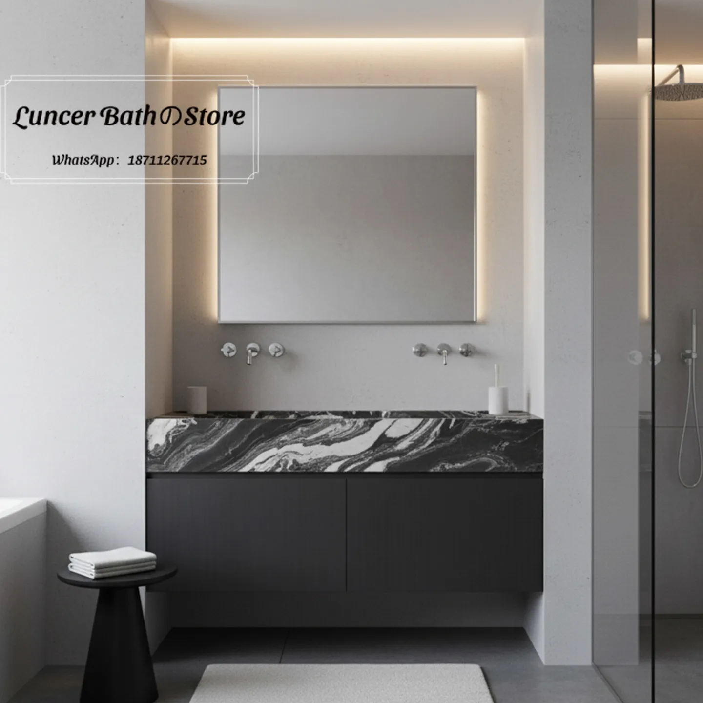 Modern Minimal Bathroom Vanity with Purple Landscape Luxury Stone Integrated Marble Undermount Sink