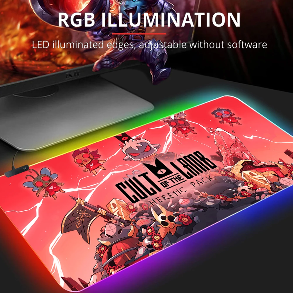 

Gaming Mouse Pad RGB Cult of the Lamb Pc Gamer Cabinet Speed Desk Computer Office Accessories Mousepad Anime Keyboard ковер Xxl