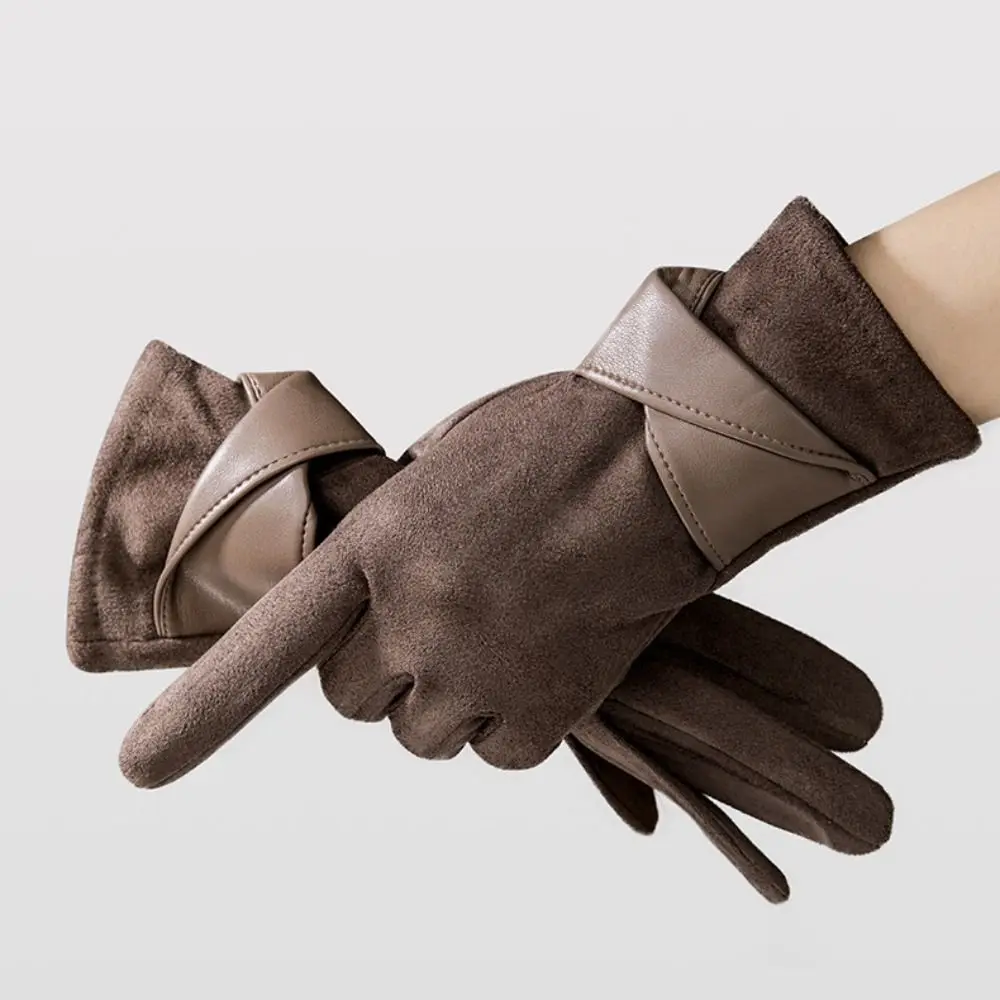 All-Match Velvet Winter Suede Gloves Thick Soft Pu Leather Gloves Windproof Solid Color Women Cycling Mittens Girls