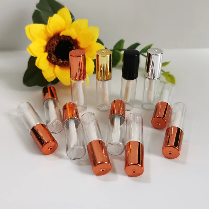 

Lip Gloss Sample Tube Refillable Bottle with Rubber Inserts for Travel Split Charging Cosmetic Rose Gold Transparent PE Balm Cap