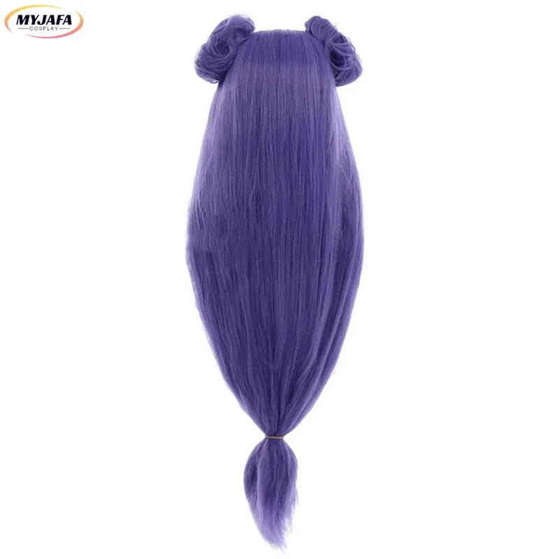 Peluca de champú Anime Ranma 1/2 peluca de Cosplay Ranma Nibun-no-Ichi púrpura bollos largos pelucas de pelo sintético resistentes al calor + gorro de peluca