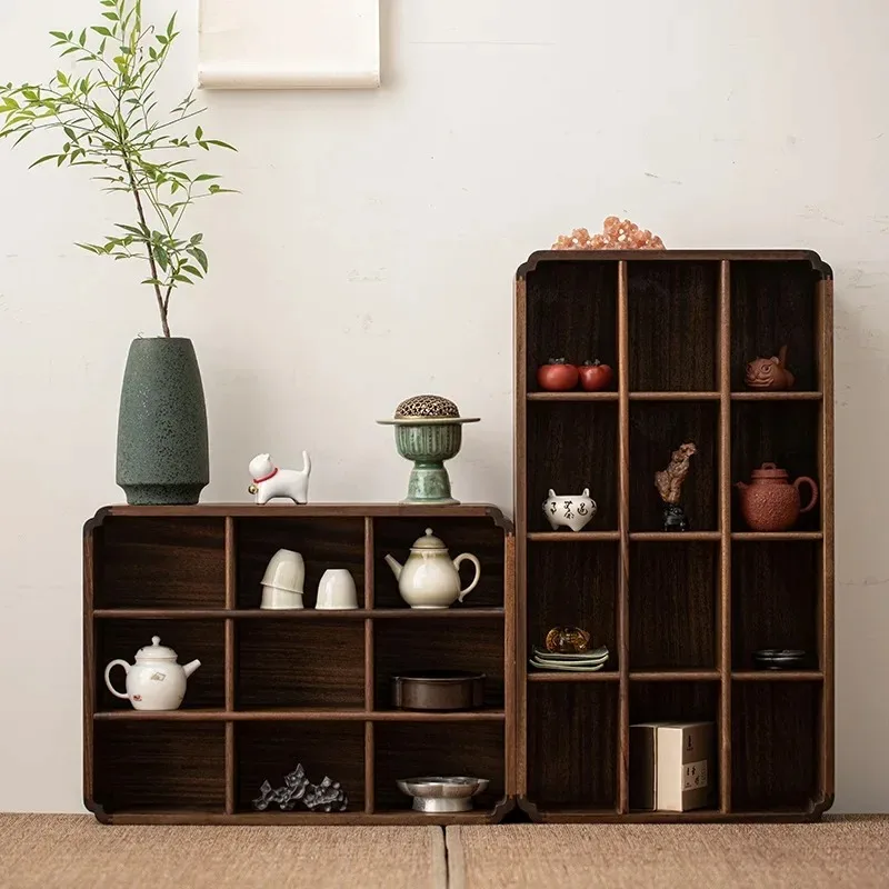 Walnut Wall Antique Shelf Desktop Storage Display Lattice Solid Wood Multi-treasure Pavilion Teacup Decoration A862