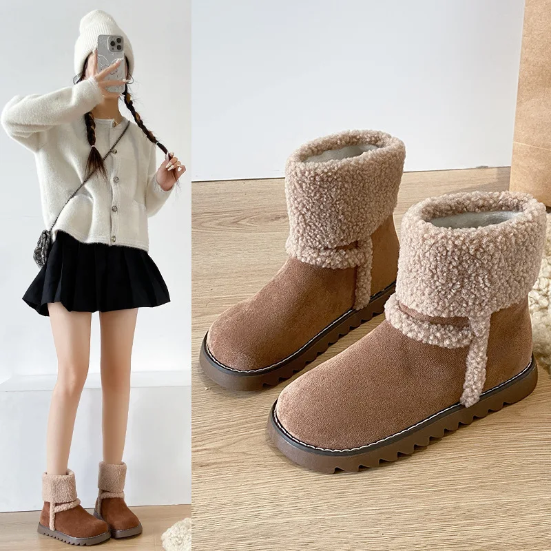 Botas femininas outono austrália designer de luxo calçados de inverno sapatos femininos botas de salto plano-mulheres dedo do pé redondo neve moda baixa um