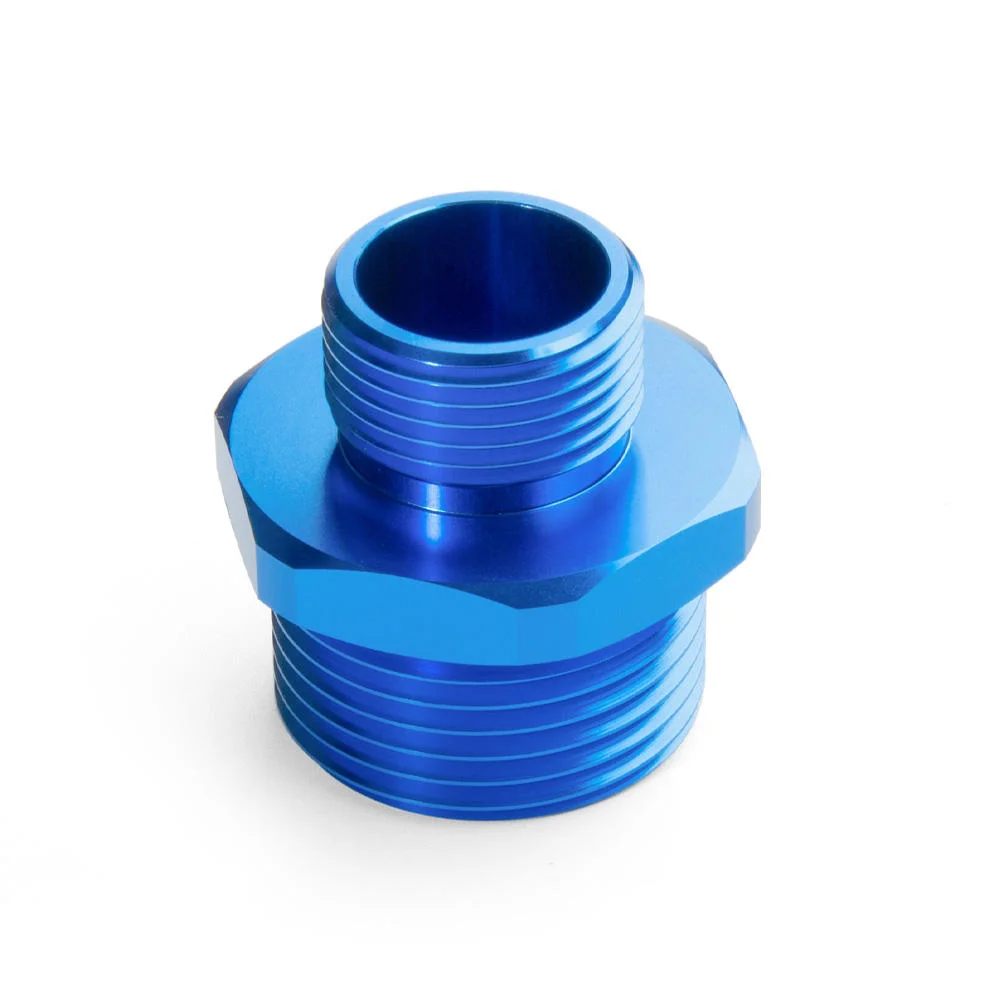 Customized Size Anodized Aluminum 4 Axes Logo Customized Precision Aluminum Alloy Machined Blue Double-Thread Adapter Fitting