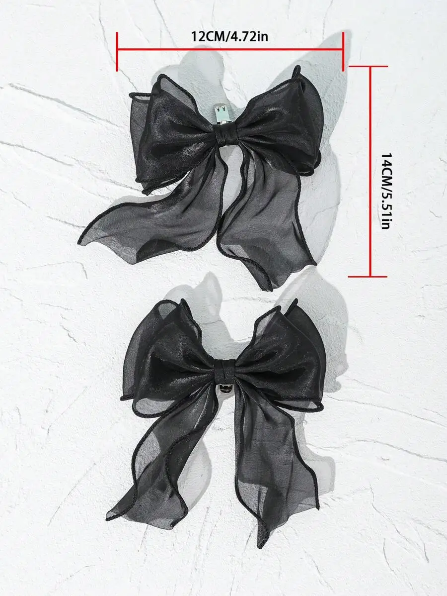 

2pcs Black Mesh Bow Shoe Decorations For Flat Low High Heel Elegant Party Banquet Accessories
