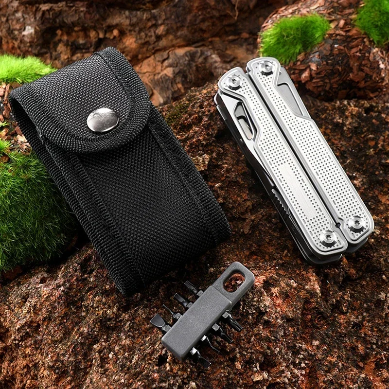BHBT 25 en 1 Alicates Multiherramienta EDC, Navaja de Bolsillo, Equipo de Supervivencia Portátil para Acampar al Aire Libre con Kit de Puntas
