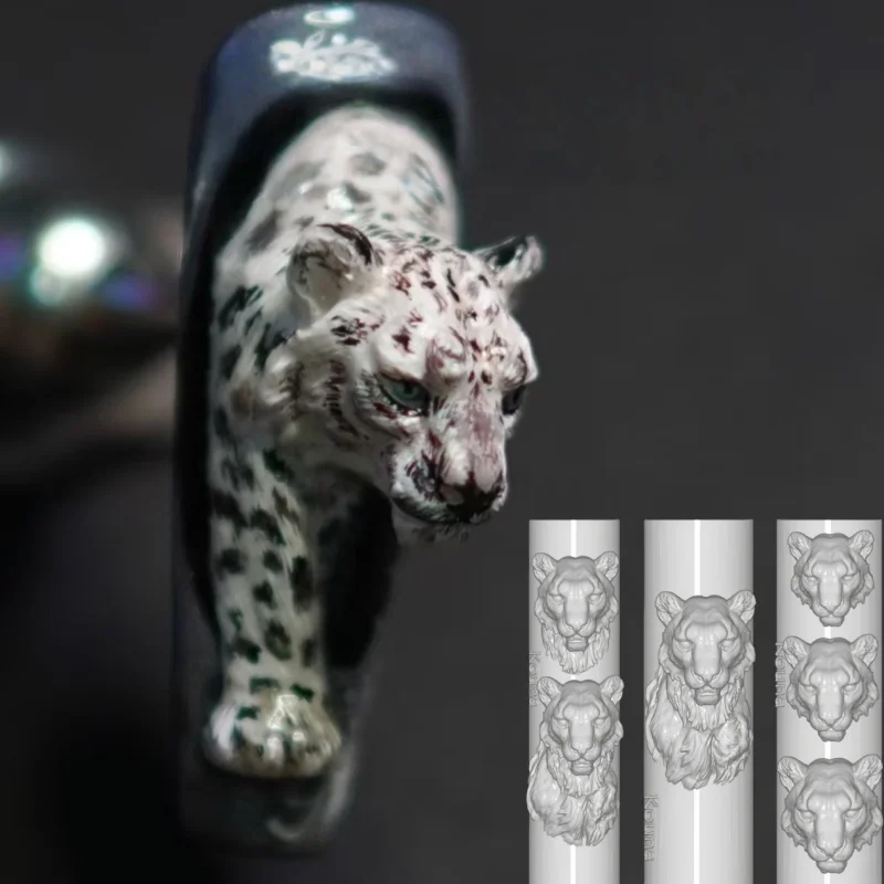 แม่พิมพ์เพ้นท์เล็บลายหัวเสือดาวหิมะ ลายหัวสิงโต ลายสัตว์และสัตว์ร้าย ตกแต่งเล็บแบบสามมิติ