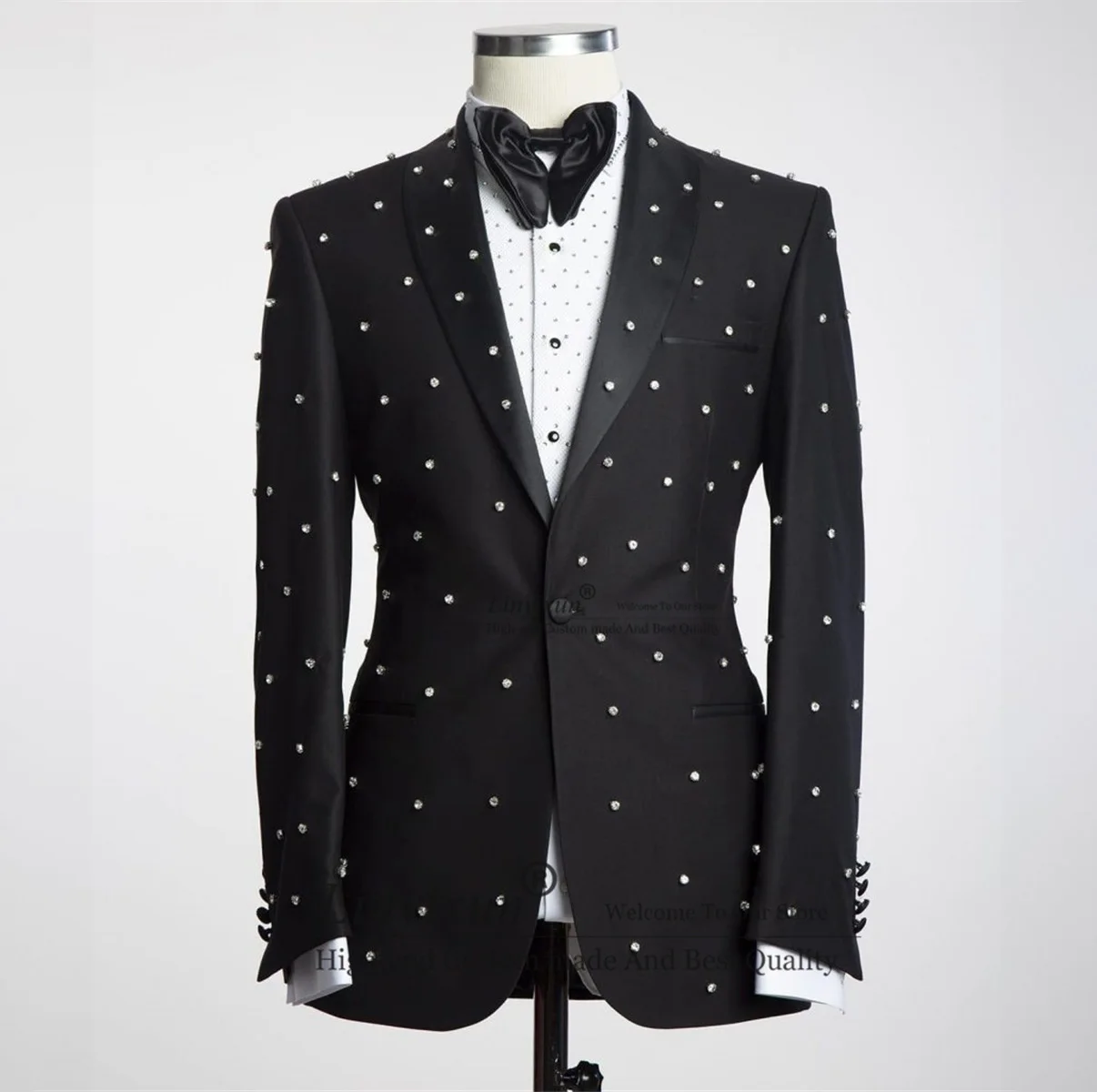 Luxury Beaded Crystals Mens Suits Slim Fit Peak Lapel Groom Wedding Tuxedos Customized Male Blazers trajes elegante para hombres