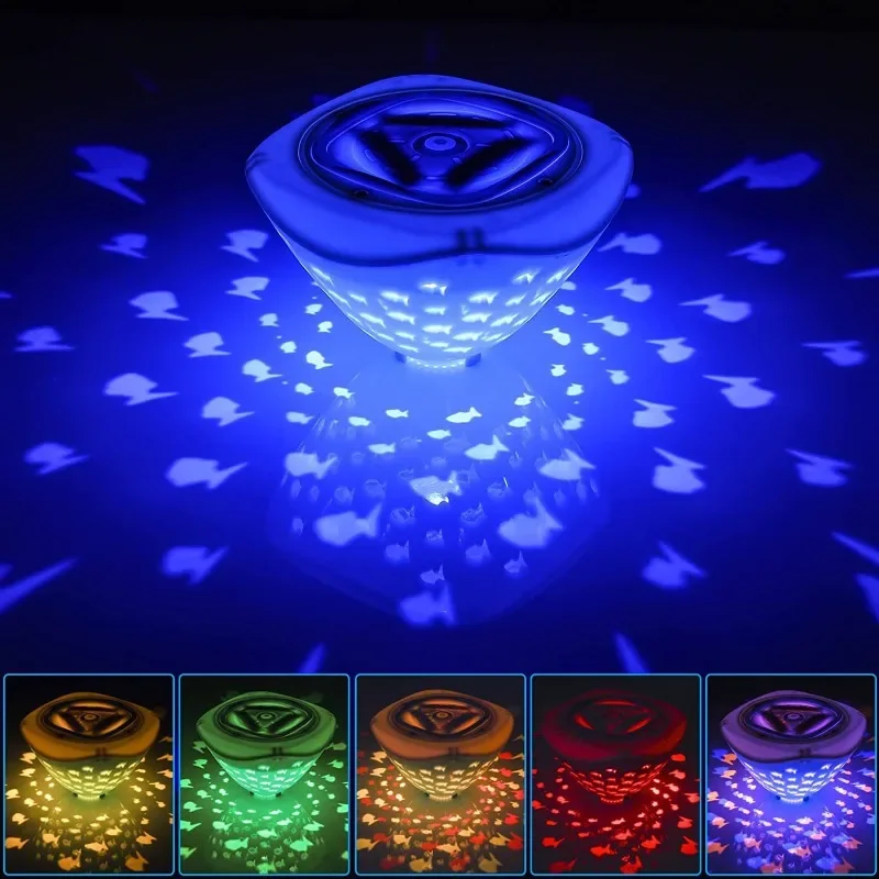 1Pcs Colorful Floating Lights Waterproof Fish Projector Lamp Floating Swim Pool LED Light RGB Flashing Bathtub Light Kids Gifts