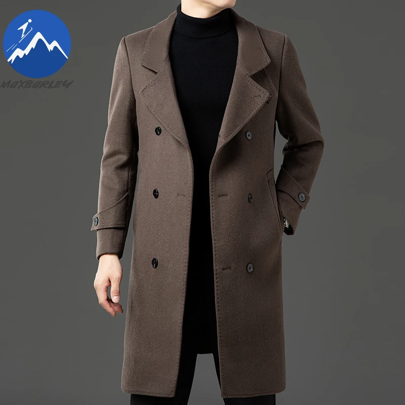 Maxbarley Winter Wool Jacket Men Light Luxury Long Woolen Trench Coats 2025 High Quality England Thick Soft Warm Overcoat Man