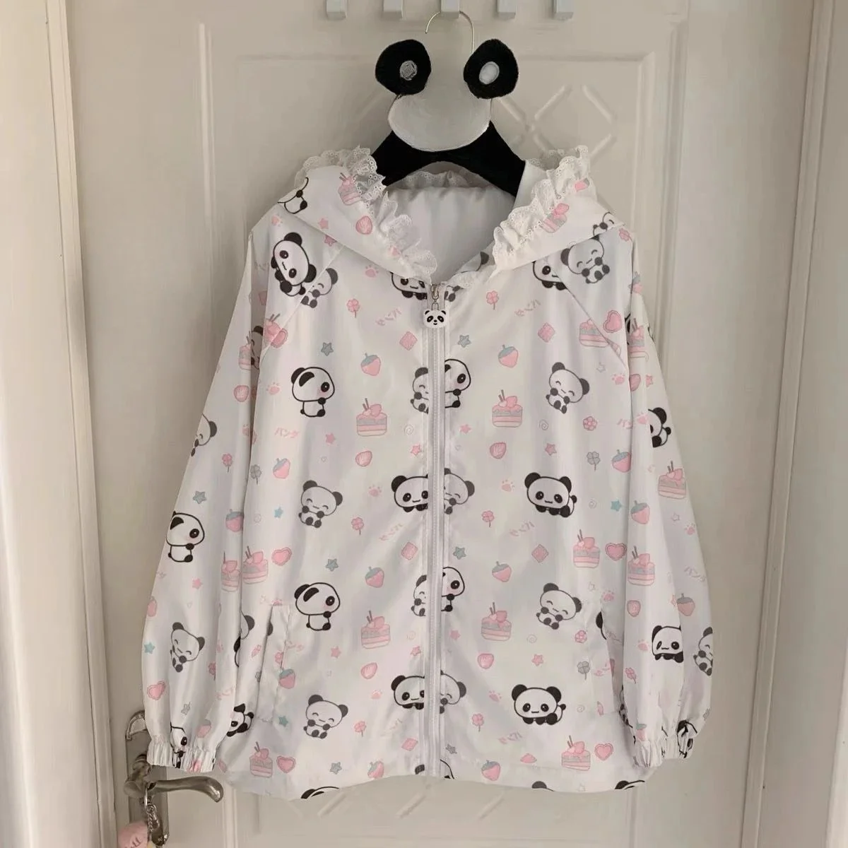 Japanische Kawaii Cartoon-Katzen-Print-Jacken Y2k Ästhetische Lässige Sonnenschutz-Reißverschluss-Damenoberteile Grunge Patchwork Kapuzenmäntel – Detail 3