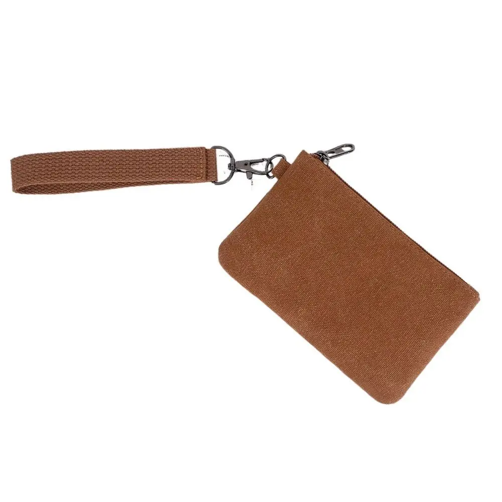 Soft Korean Style Canvas Coin Purse with Lanyard Wrist Bag Small Item Bag Card Bag Solid Color Card Storage Bag Travel