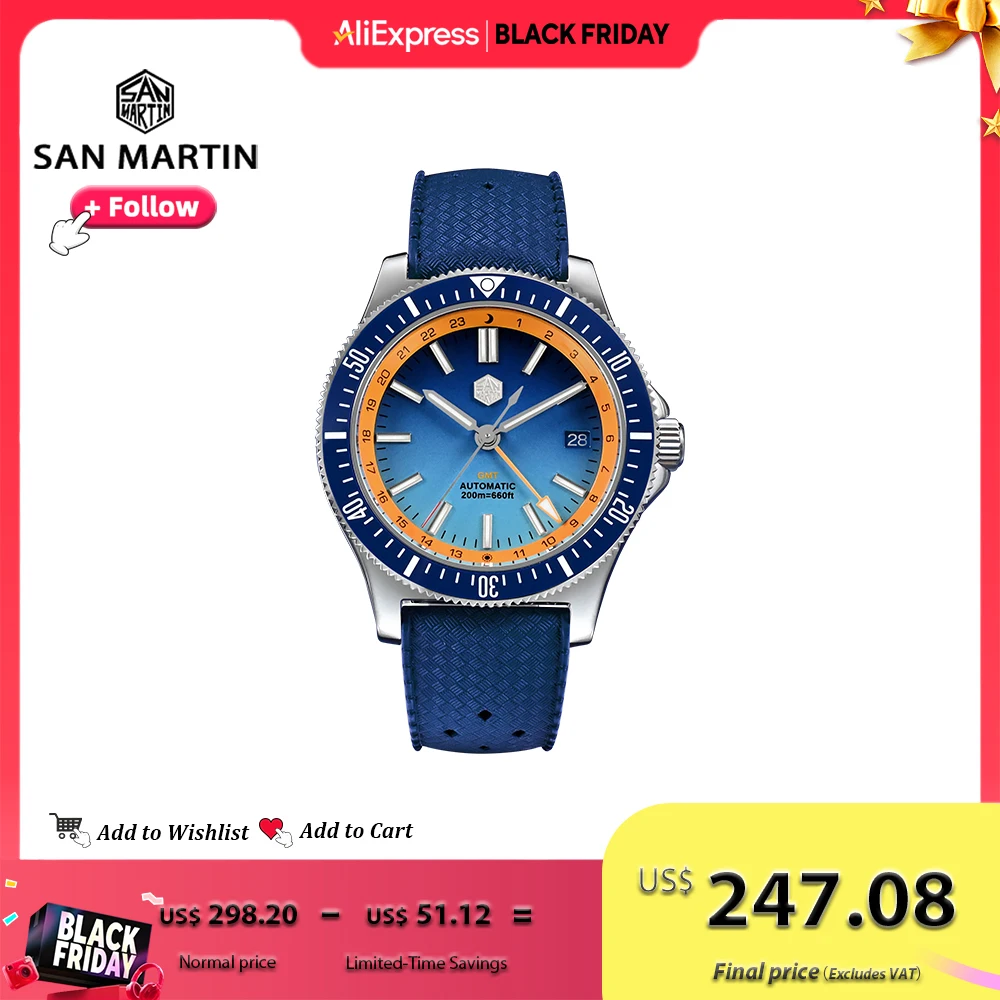 

San Martin Design 41mm Men Sports Diver Watch NH34 Stainless Steel Automatic Mechanical Watches Waterproof 20bar Luminous SN0119