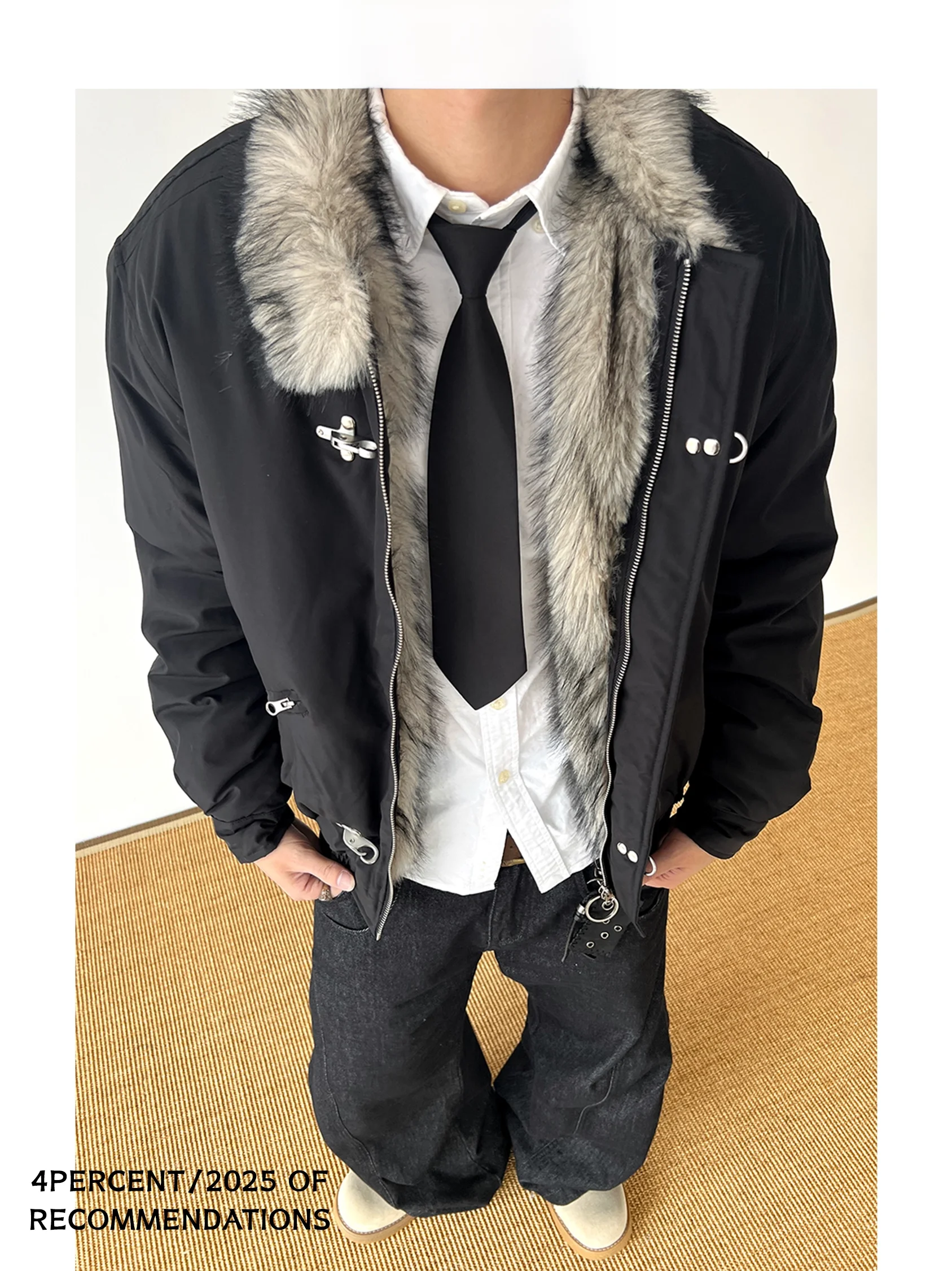 

Cleanfit American Sle Jaet with Fur Collar Wide Aircrt Bule ort Cotton Coat for Youth Autumn Winter Outerwear