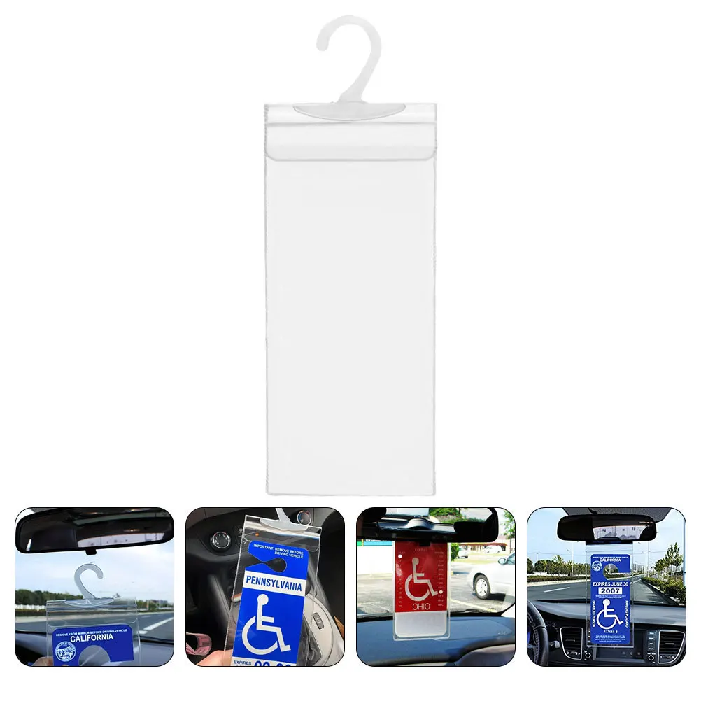 

5pcs Handicap Placard Holder Transparent Parking Permit Holder For Car Large Hook Secure Hang Disability Gadgets Storage Bag
