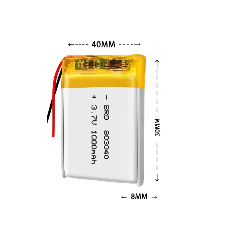 803040 1000mAh 3.7V Lithium Polymer Rechargeable Battery For MP3 GPS LED Lights DVR PDA Toys Bluetooth Speaker Massager Tablet