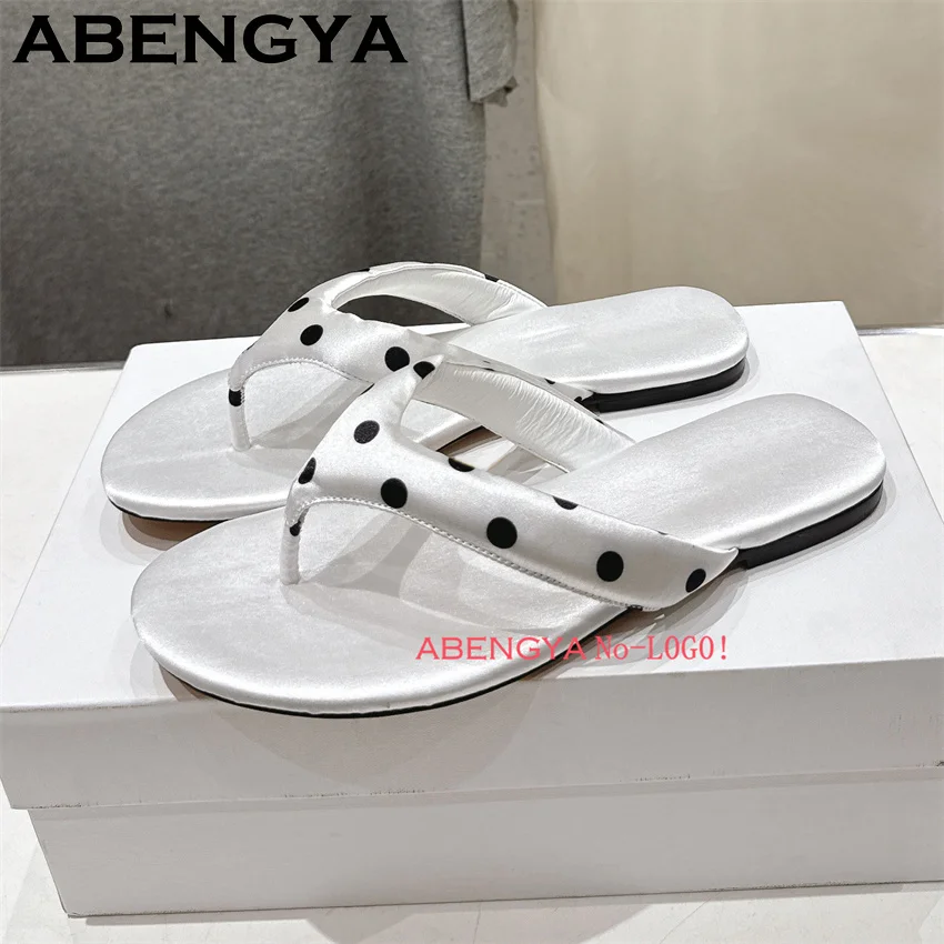 Summer Polka Dot Flip Flops Slippers Women Pattern Round Peep Toe Fashion Flat Slippers Female Sexy Casual Mules Shoes Woman