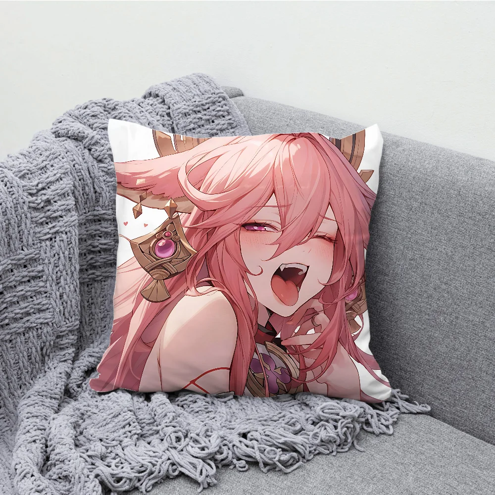 Yae Miko Genshin Impact Pillow Case Soft Cushion Cases for Farmhouse Sofa Decor Home Decorations and Protector Pillow Case